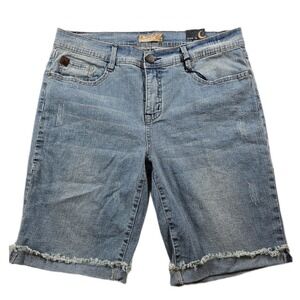 Truce Denim Shorts Womens 12 Blue Ramie Cotton Frayed Hem Premium Denim NEW